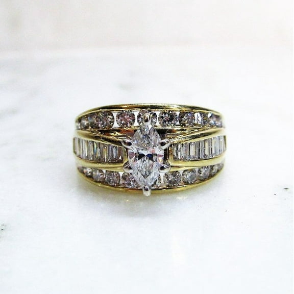 Diastar 14K Yellow Gold Finish Silver Womens Cubic Zirconia Wedding Engagement Ring