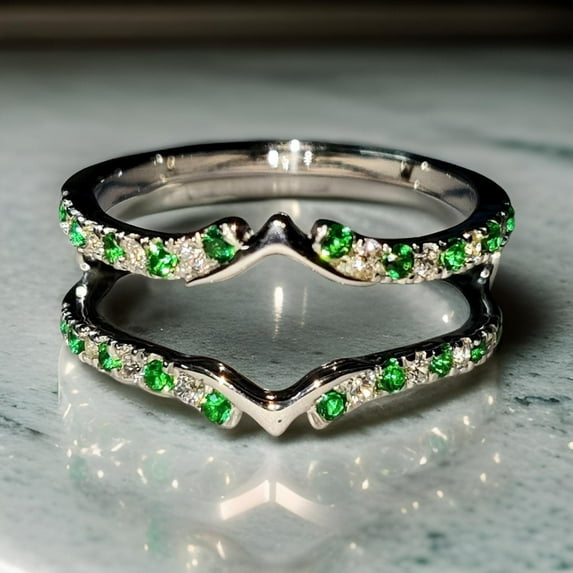Diastar Green Wrap Enhancer Band Ring Cubic Zirconia 14K White Gold Finish Silver Band