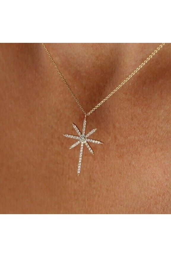 1.10Ct Round Cut Cubic Zirconia North Star Pendant 14K Yellow Gold Finish