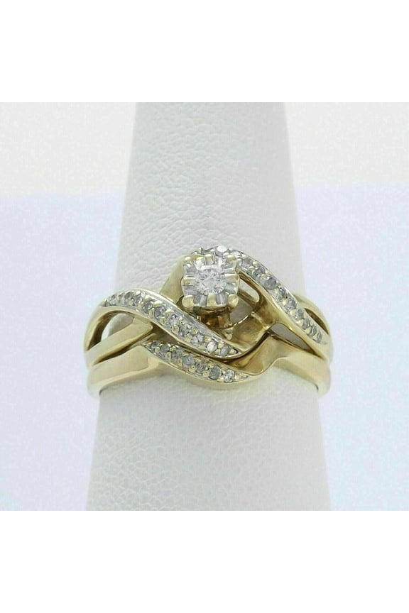 1.50Ct Round Cubic Zirconia Engagement Ring Set 14K Yellow Gold Finish