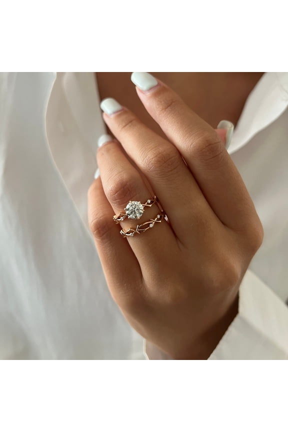 14K Rose Gold Finish Round Cut Cubic Zirconia Wedding Bridal Ring Set