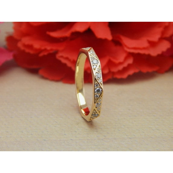 Diastar Jewels Round Cut Cubic Zirconia 14K Yellow Gold Finish Wedding Band Ring