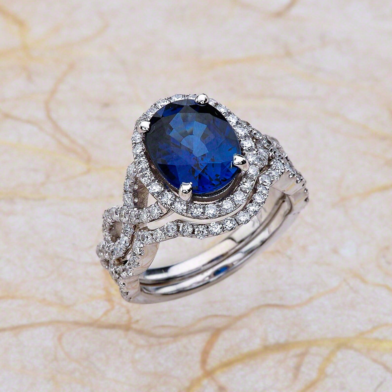 Diastar Jewels 14K White Gold Finish Oval Cut Blue Cubic Zirconia Women ...