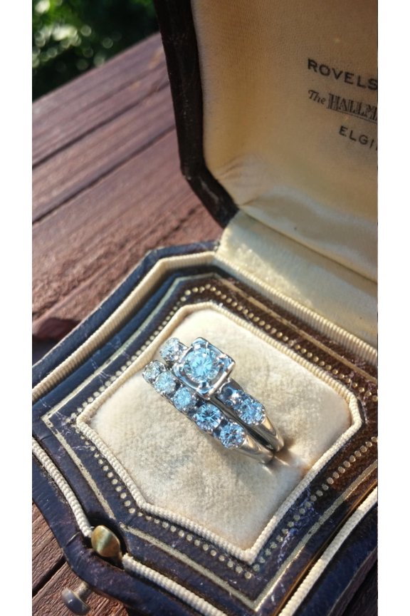 14K White Gold Finish Round Cut Cubic Zirconia Wedding Bridal Ring Set