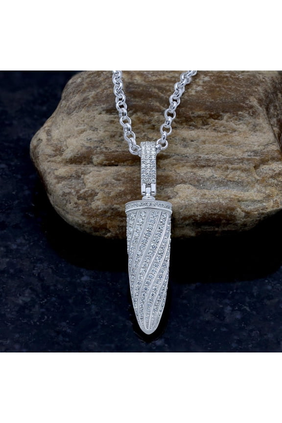 Men's Bullet Pendant 14k White Gold Finish Round Cut Cubic Zirconia