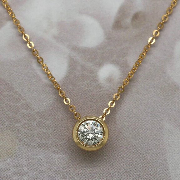 Diastar Jewels 14K Yellow Gold Finish Cubic Zirconia Round Cut Solitaire Pendant Necklaces