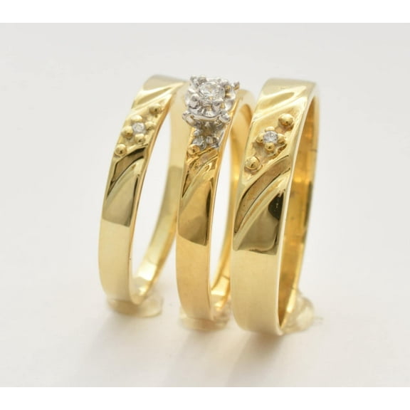 Diastar Jewels 14K Yellow Gold Finish Round Cut Cubic Zirconia Engagement wedding Trio Ring Set