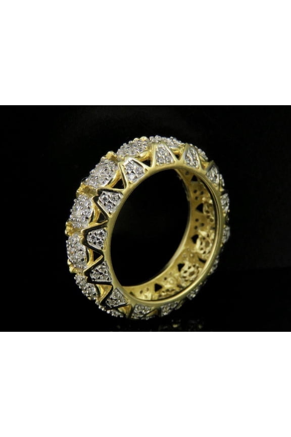 14K Yellow Gold Plated Silver Diamond Band, Designer Engagement Ring, Luxury Fashion Jewelry, first Anniversary Gift , Women's Statement Ring