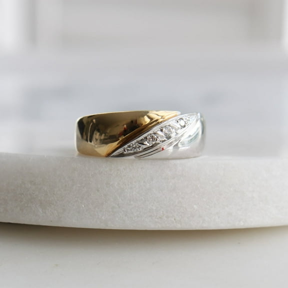 Diastar Jewels 14K Yellow & White Gold Finish Silver Round Cut CZ Wedding Band Ring