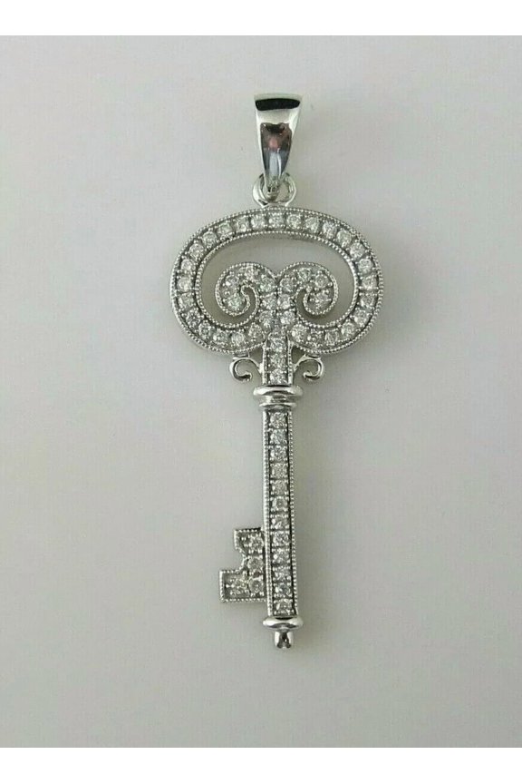 2Ct Cubic Zirconia Key Pendant Skeleton Key To My Heart 14K White Gold Finish