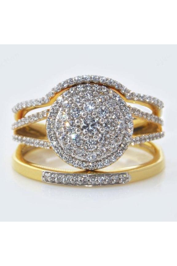 3 Piece Round Cut Cubic Zirconia Women Wedding Bridal Ring Set, Trio Bridal Set, 14K Yellow Gold Finish