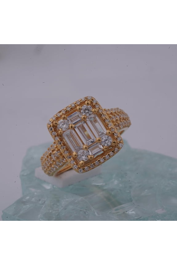 Baguette Cut Cubic Zirconia 14K Yellow Gold Finish Engagement Wedding Ring