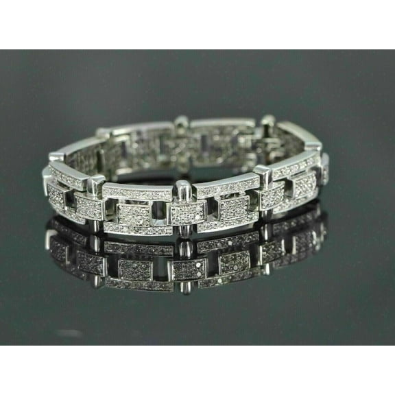 Diastar Jewels Classic 14K White Gold Finish Round Cut Cubic Zirconia Men's Tennis Bracelet