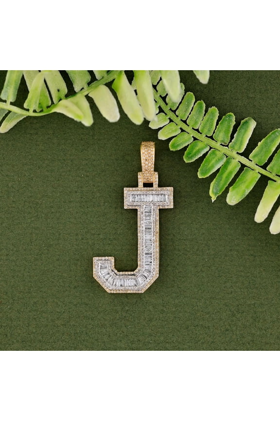 Customize J Letter Pendant 14K Yellow & White Gold Finish Silver Round Cut Cubic Zirconia