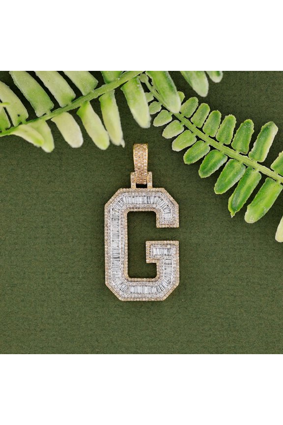 Customized C Letter Pendant 14K Yellow Gold Finish Silver G Letter Pendant