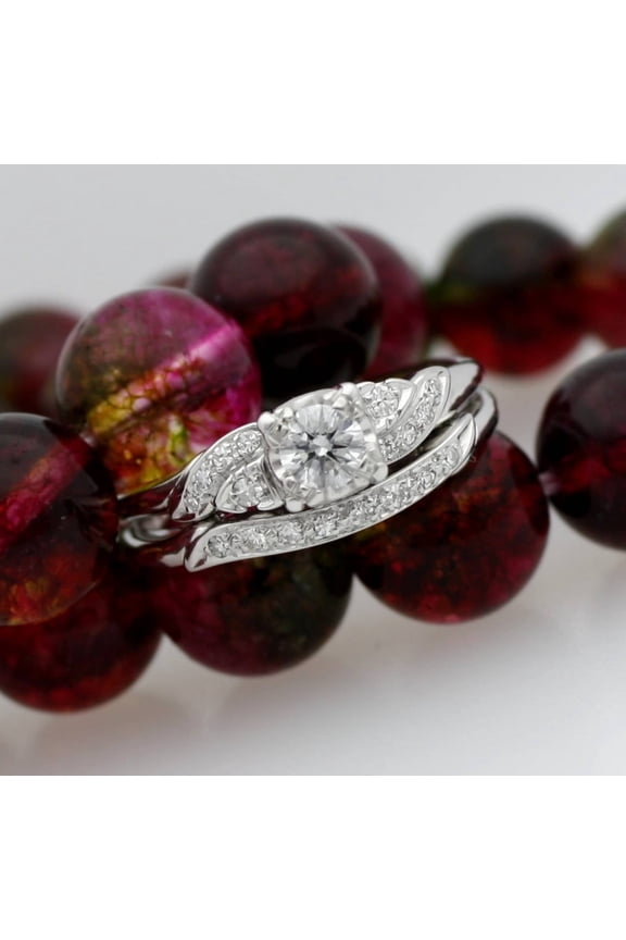 Engagement Wedding Bridal Ring Set 14K White Gold Finish Silver Round Cut CZ