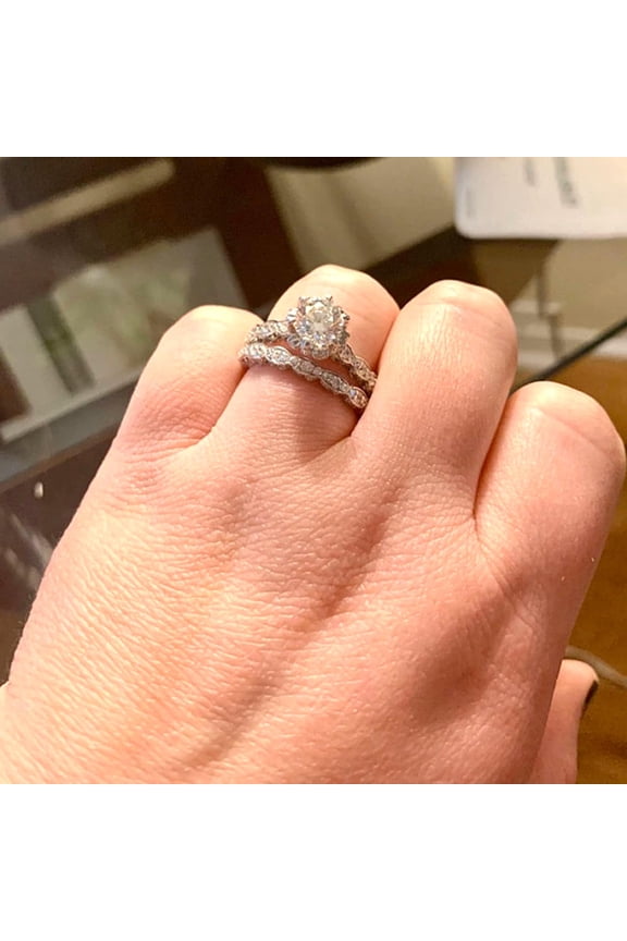 Engagement Wedding Bridal Ring Set For Women's 14K White Gold Finish Round Cubic Zirconia Ring