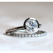 Diastar Jewels Engagement Wedding Bridal Ring Set Round Cut Cubic Zirconia 14K White Gold Finish Silver