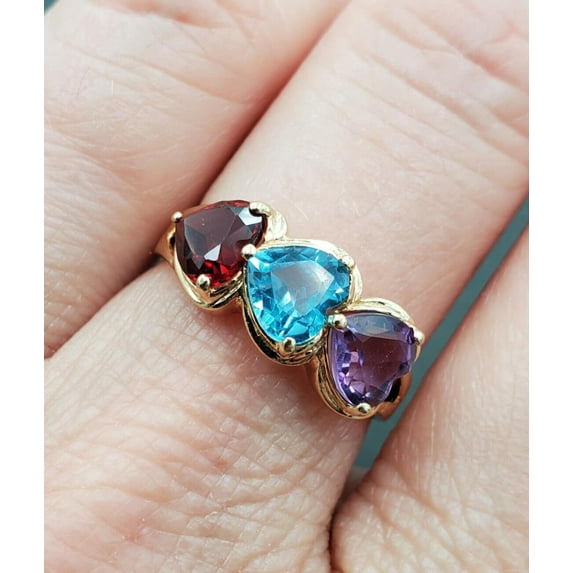 Diastar Jewels Heart Cut Blue Cubic Zirconia 14K Yellow Gold Finish Silver Wedding Band Ring