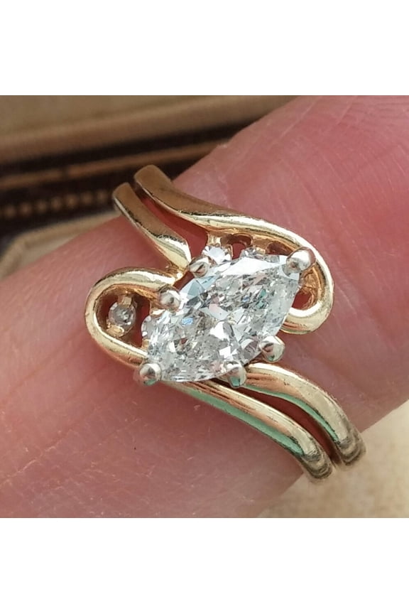 Marquise Cut Cubic Zirconia Women's Ring 14K Yellow Gold Finish