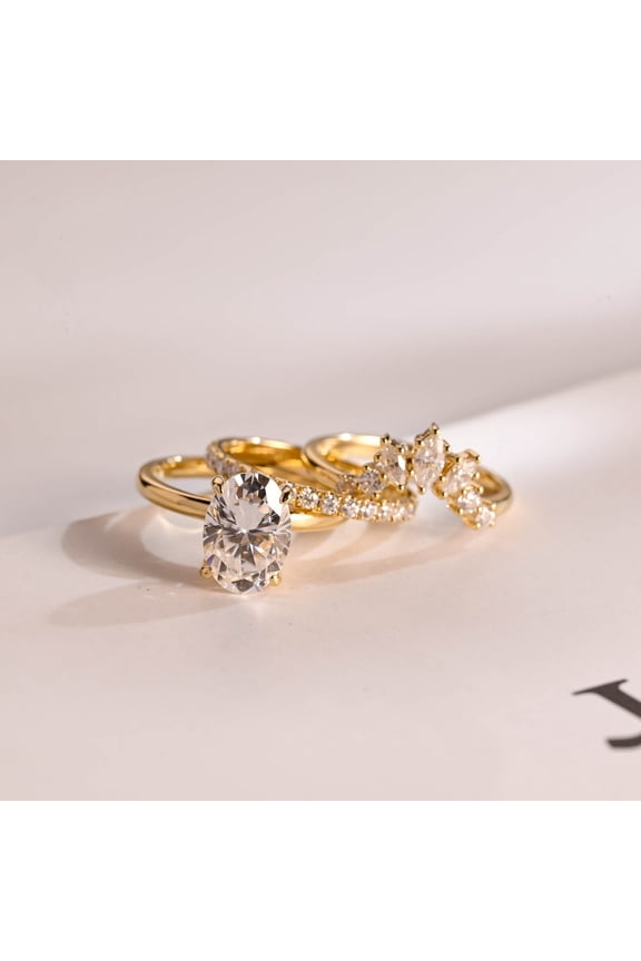 Oval Cut Cubic Zirconia Women's Ring 14K Yellow Gold Finish Ring Set