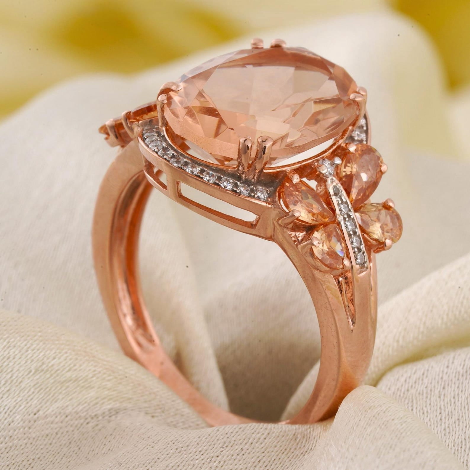 Diastar Jewels Oval Cut Peach Cubic Zirconia 14K Rose Gold Finish ...