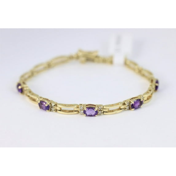 Diastar Jewels Oval Cut Purple Cubic Zirconia 14K Yellow Gold Finish Women's Trendy Tennis Bracelet
