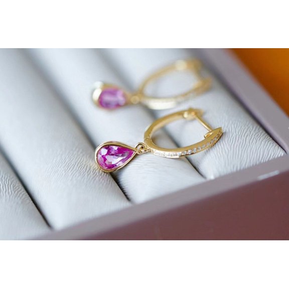 Diastar Jewels Pear Cut Pink Cubic Zirconia 14K Yellow Gold Finish Teardrop Clip on Earrings