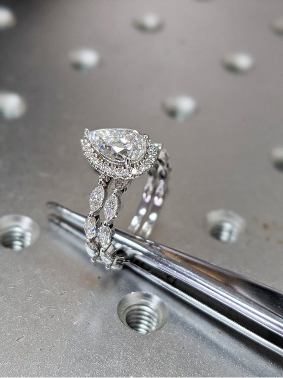 Pear Shape Cubic Zirconia Engagement Bridal Ring Set 14K White Gold Finish