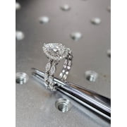 Diastar Jewels Pear Shape Cubic Zirconia Engagement Bridal Ring Set 14K White Gold Finish