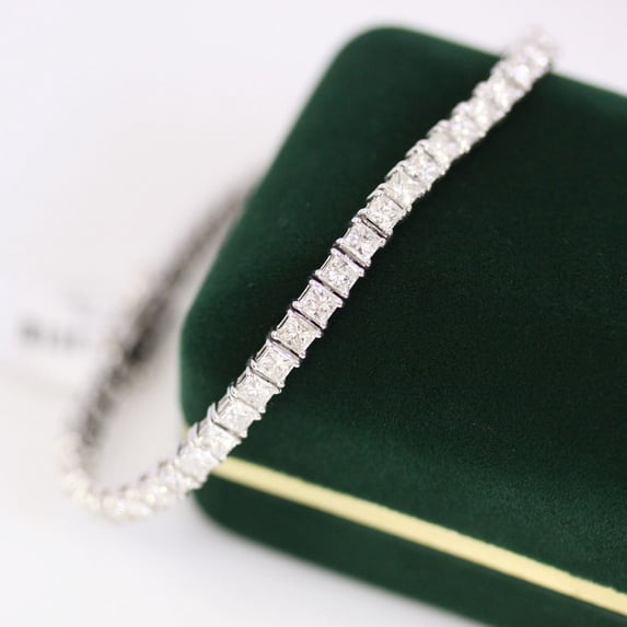 Diastar Jewels Princess Cut Cubic Zirconia 14K White Gold Finish Silver Tennis Bracelet