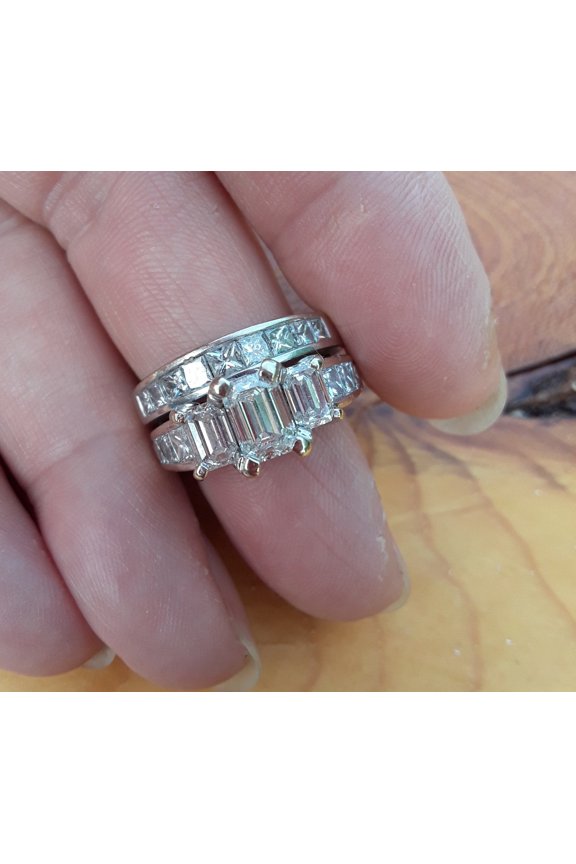 Princess Cut Cubic Zirconia 14K White Gold Finish Wedding Bridal Ring Set