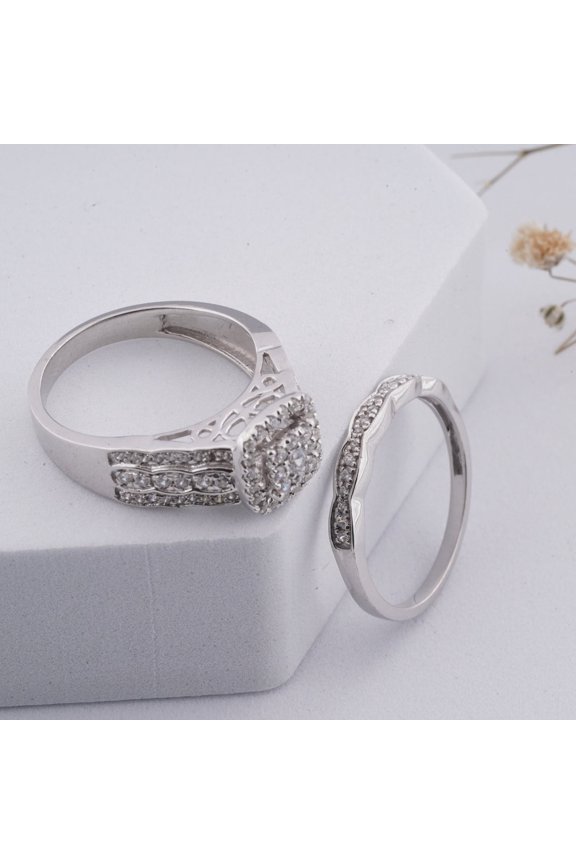 Round Cut Cubic Zirconia Engagement Wedding Bridal Ring Set 14K White Gold Finish