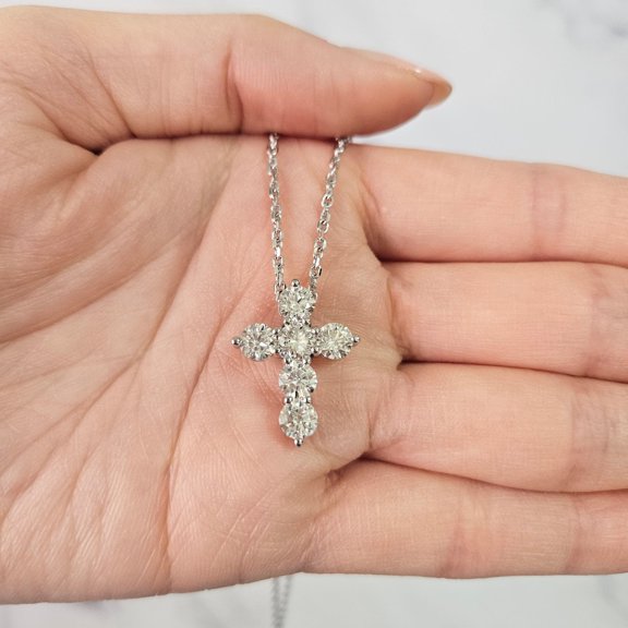 Diastar Jewels Round Cut Cubic Zirconia Women's Reliious Cross Pendant Necklace 14K White Gold Finish