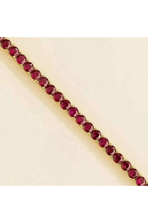 Round Cut Lab Created 4MM Red Ruby Tennis Bracelet 14k Yellow Gold Finish