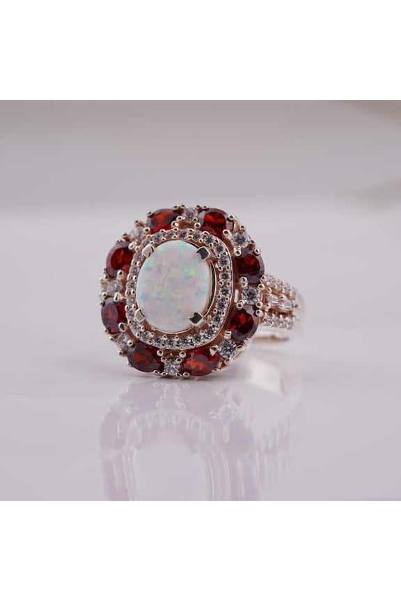 Stunning 14K Rose Gold Finish Oval Cut Lab Created Fire Opal Engagement Wedding Ring