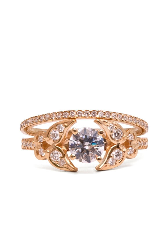 Wedding Bridal Ring Set Round Cut Cubic Zirconia 14K Rose Gold Finish