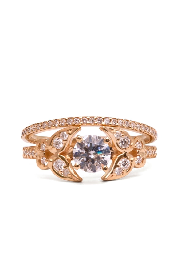 Wedding Bridal Ring Set Round Cut Cubic Zirconia 14K Rose Gold Finish