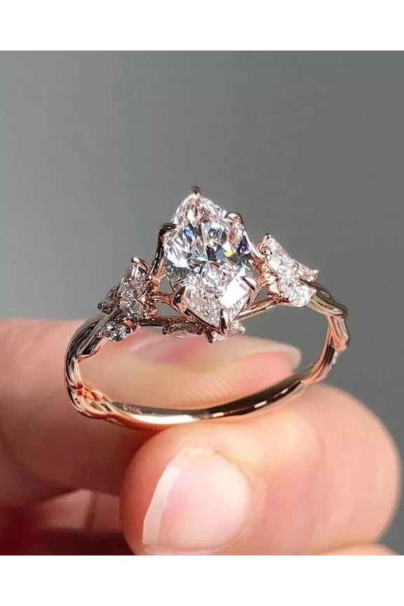White Marquise Cut Cubic Zirconia 14k Rose Gold Plated Cocktail Engagement Ring For Women