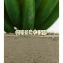 Diastar Jewels White Oval Cut Diamond Half Eternity Wedding Band Ring 14K Yellow Gold Plated Silver For Women's