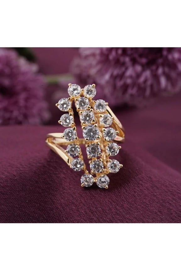 White Round Cut Cubic Zirconia Cocktail Women's Engagement Ring 14K Yellow Gold Plated Silver