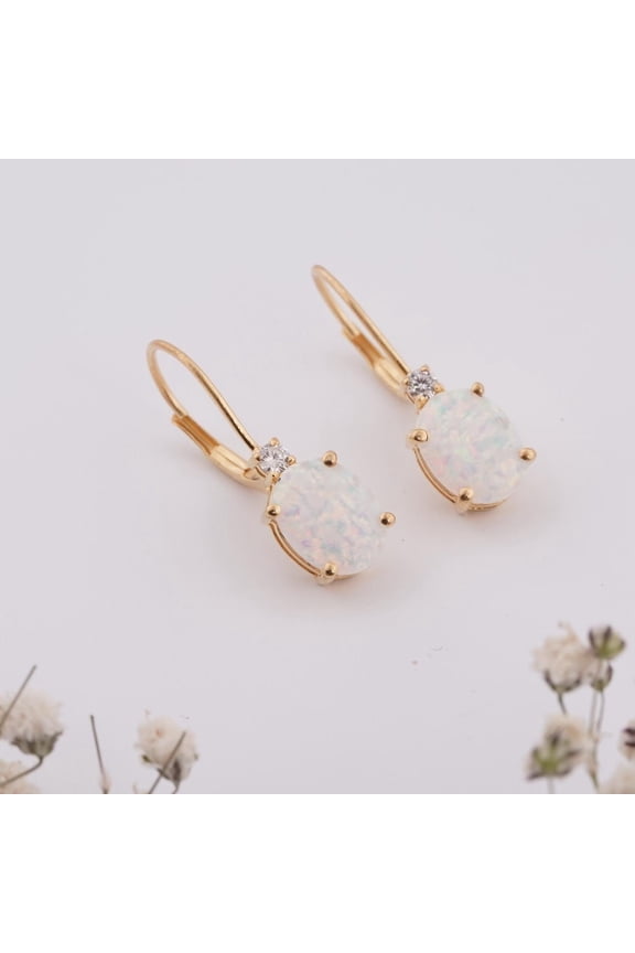 Women's 14K Yellow Gold Finish Oval Cut Lab Created Fire Opal Drop Earrings