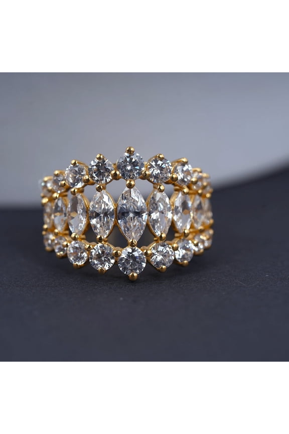 Women's Marquise Cubic Zirconia 14K Yellow Gold Finish Silver Wedding Band Ring