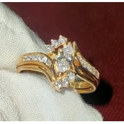 Diastar Marquise Cut Cubic Zirconia 14K Yellow Gold Finish Silver Wedding Bridal Ring Set