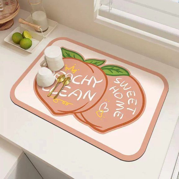 Diatom Mud Absorbent Kitchen Countertop Drain Pad 40x60cm Non-Slip Fruit Design Drying Mat for Fruits Vegetables Dishes & Hot Cookware