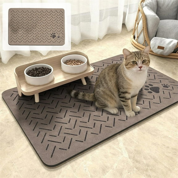 Diatom Mud Pet Feeding Mat, Multicolor Absorbent Nonslip Splash-Proof Dirt-Resistant Floor Mat for Home Kitchen Entryway Laundry Room,19.69×11.81in Brown