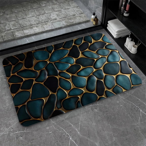 Diatomaceoearth Bath Mat Blue And Stones Non-slip Volume Super Absorbent Fast Drying For Bathroom Kitchen Easy Ton 16*24inch (40 * 60cm)