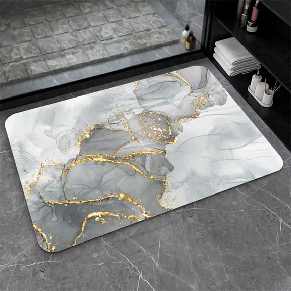 Diatomaceoearth Bath Mat Grey Marble Non-slip Volume Super Absorbent Fast Drying For Bathroom Kitchen Door Easy Ton 16*24inch (40 * 60cm)