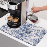 Diatomaceous Dish Drying Mat for Kitchen Counter,Blue Chinoiserie Garden Pavilion Absorbent Dishes Drainer Pad Coffee Mats Bar Accessories Asian Scenic Hill Boat Plant Dish Drying Pad,12x16in