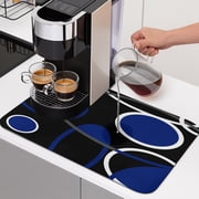 Diatomaceous Dish Drying Mat for Kitchen Counter,Dark Blue Color Block Absorbent Dishes Drainer Pad Coffee Mats Bar Accessories Abstract Geometric Line Dish Drying Pad,12x16in